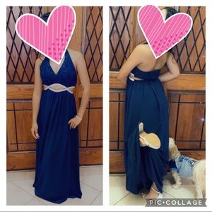 Navy Blue & Silver Prom Dress